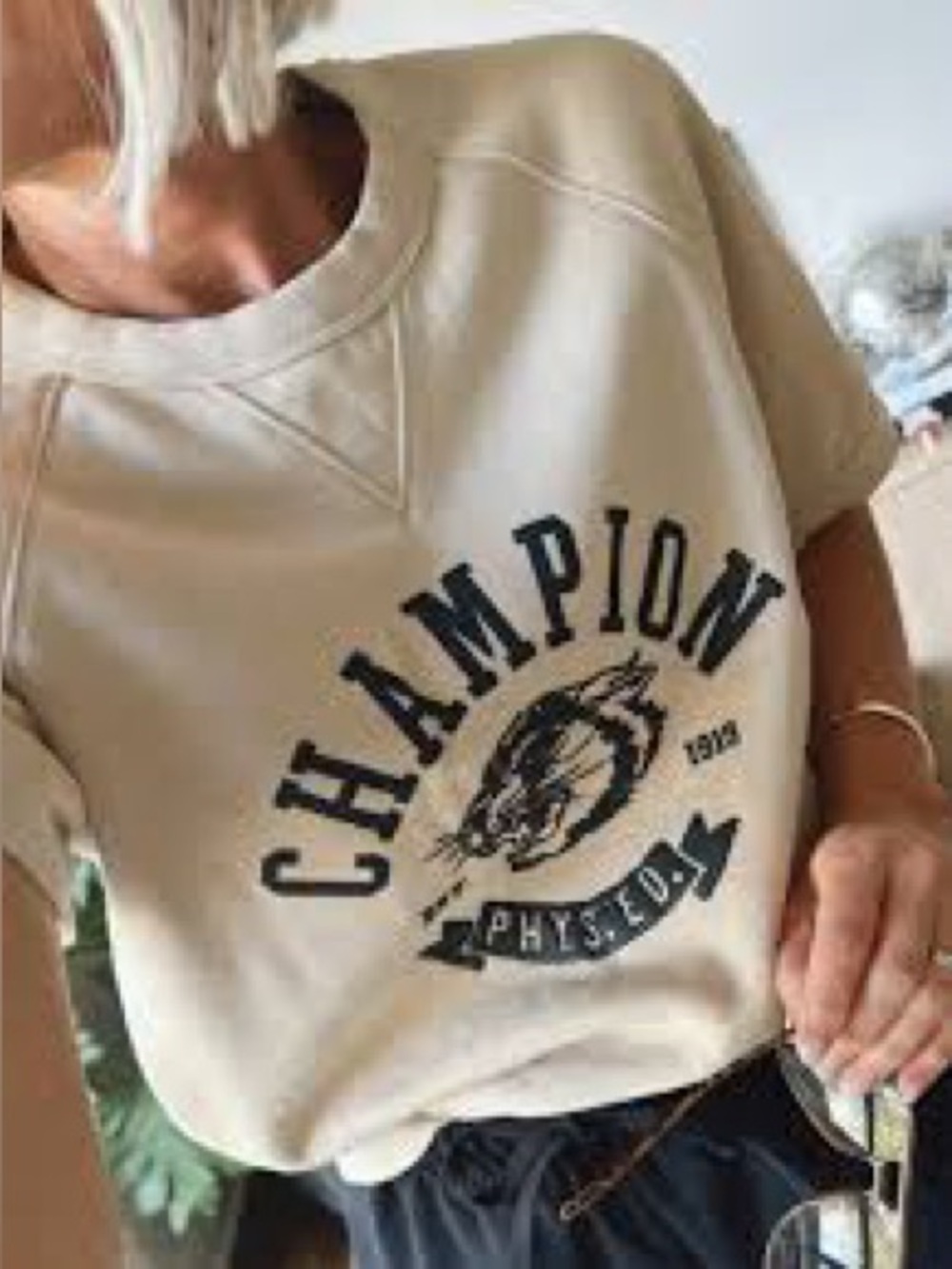 Champion beige crew neck sweatshirt short sleeve - Beige